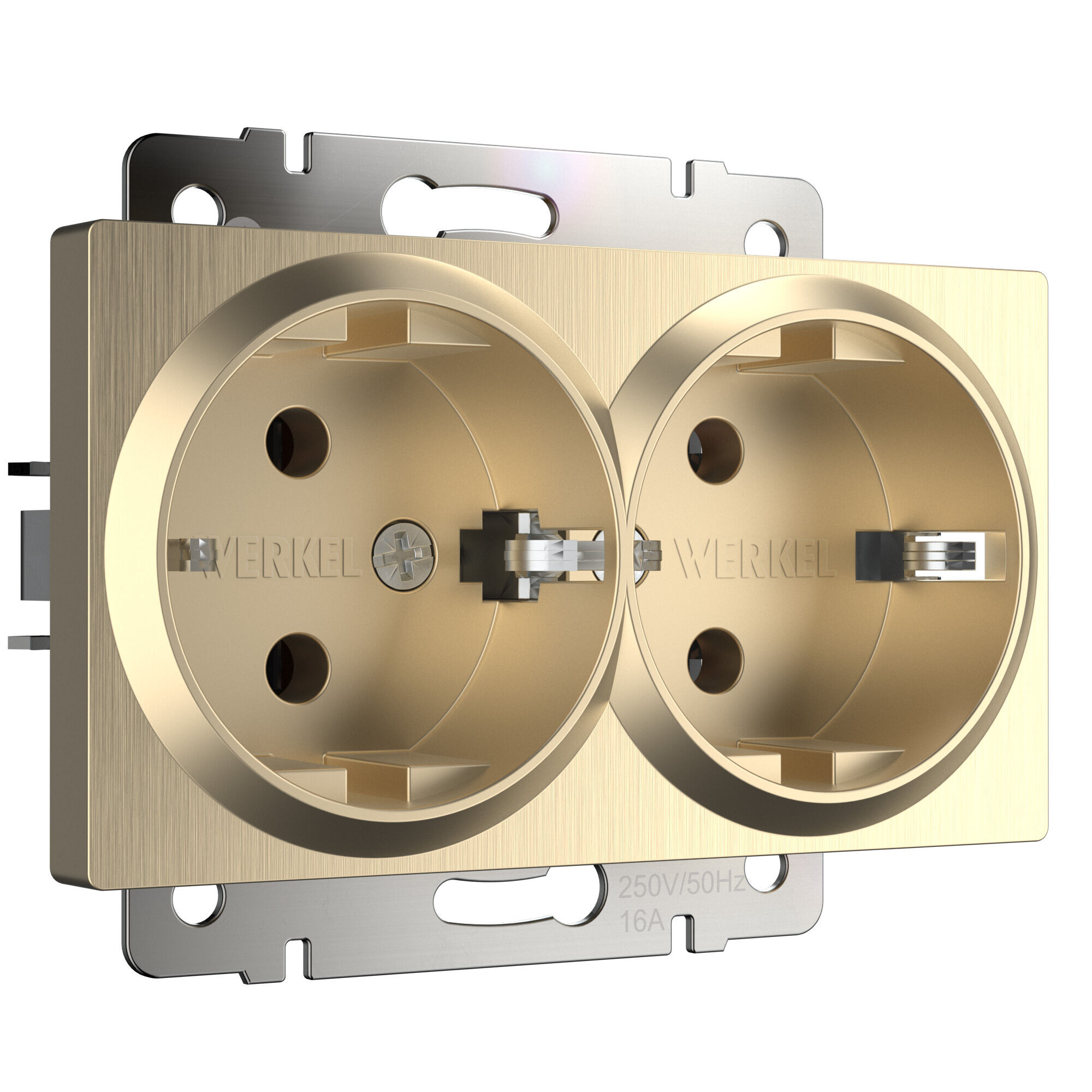 Розетка с заземлением сдвоенная IP20 16A шампань. Шампань рифленый. Werkel W1172010