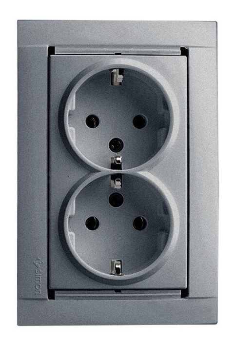 Simon Simon 34 Алюминий Розетка сдвоенная, 2х2К+З с заземлением IP20 250V Алюминий 16A 34459-33