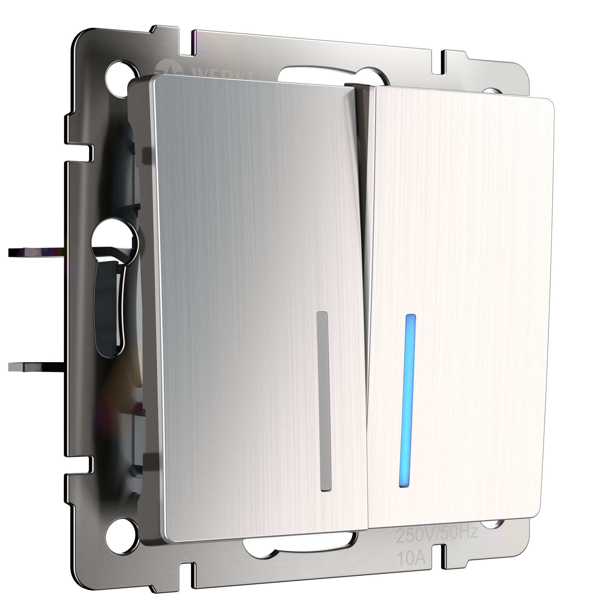 Выключатель 2-клавишный с подсветкой IP20 Глянцевый никель Werkel. W1120102