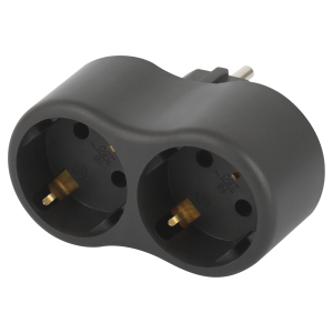 Разветвитель электрический на 2 розетки, с заземлением, 16A, 3500 Вт, IP20. Черный. Эра Б0059722