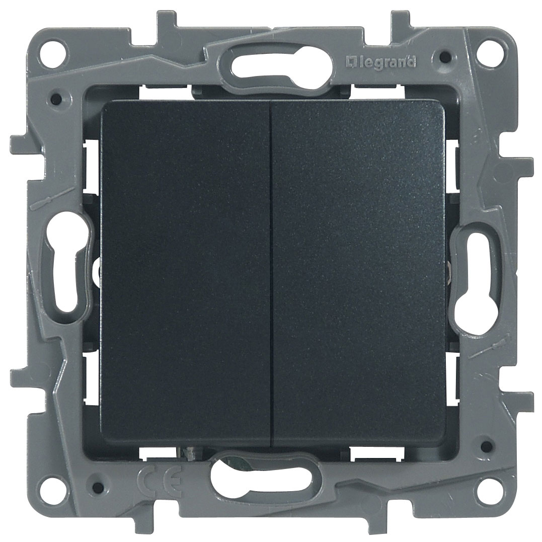 672612. Legrand. Etika (Антрацит). Выключатель/Переключатель (проходной) 2-клавишный