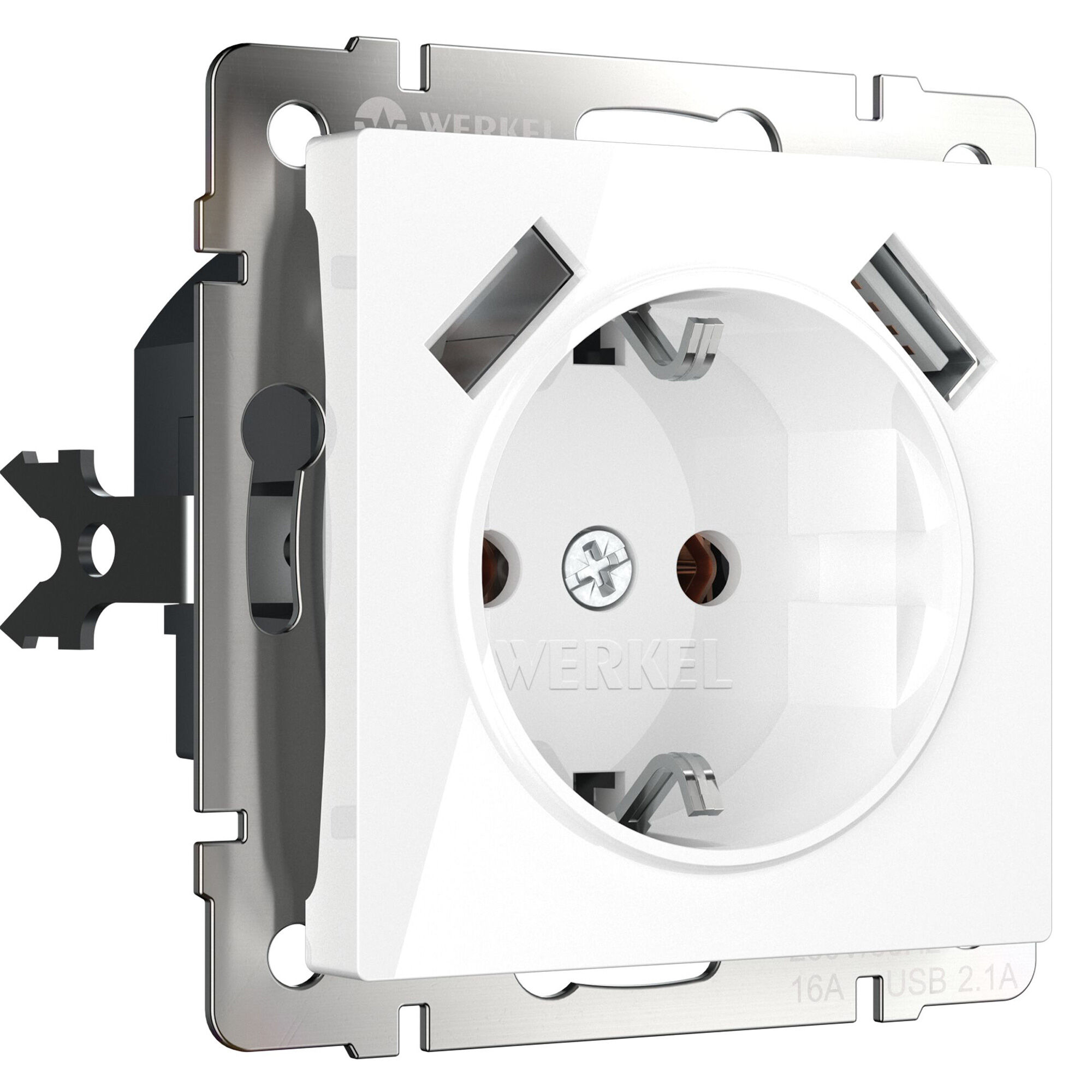 W1171501.Werkel.a051141.Белый (белый).Розетка с заземлением, шторками, USBх2, 16A, винтовая клемма, 