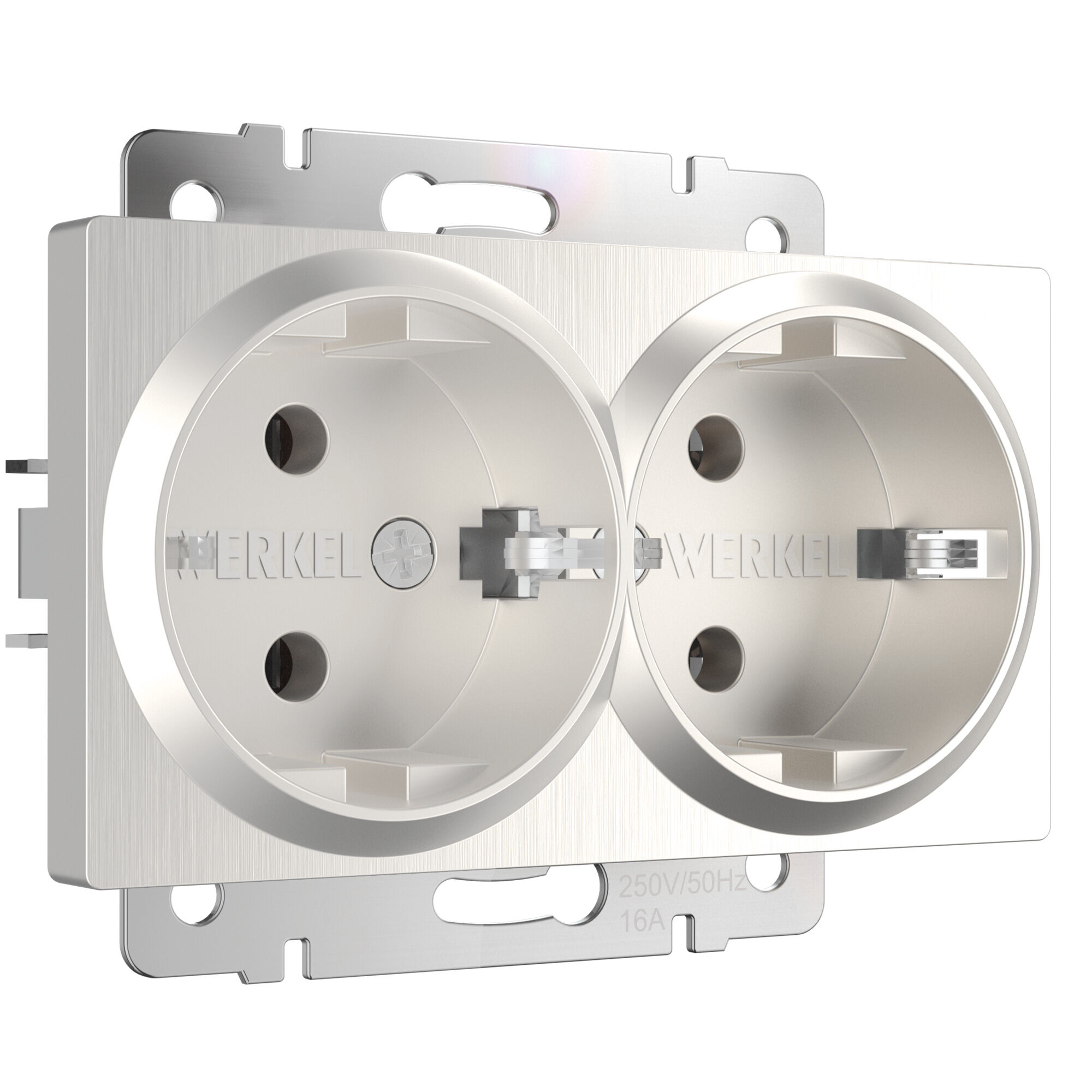 Розетка с заземлением сдвоенная IP20 16A перламутровый. Перламутровый рифленый. Werkel W1172013