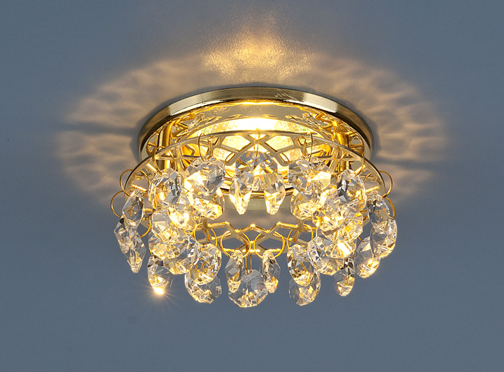 7070 MR16 GD/СL.(a032268).Elektrostandard. Встраиваемый светильник Золото, прозрачный хрусталь ,круг