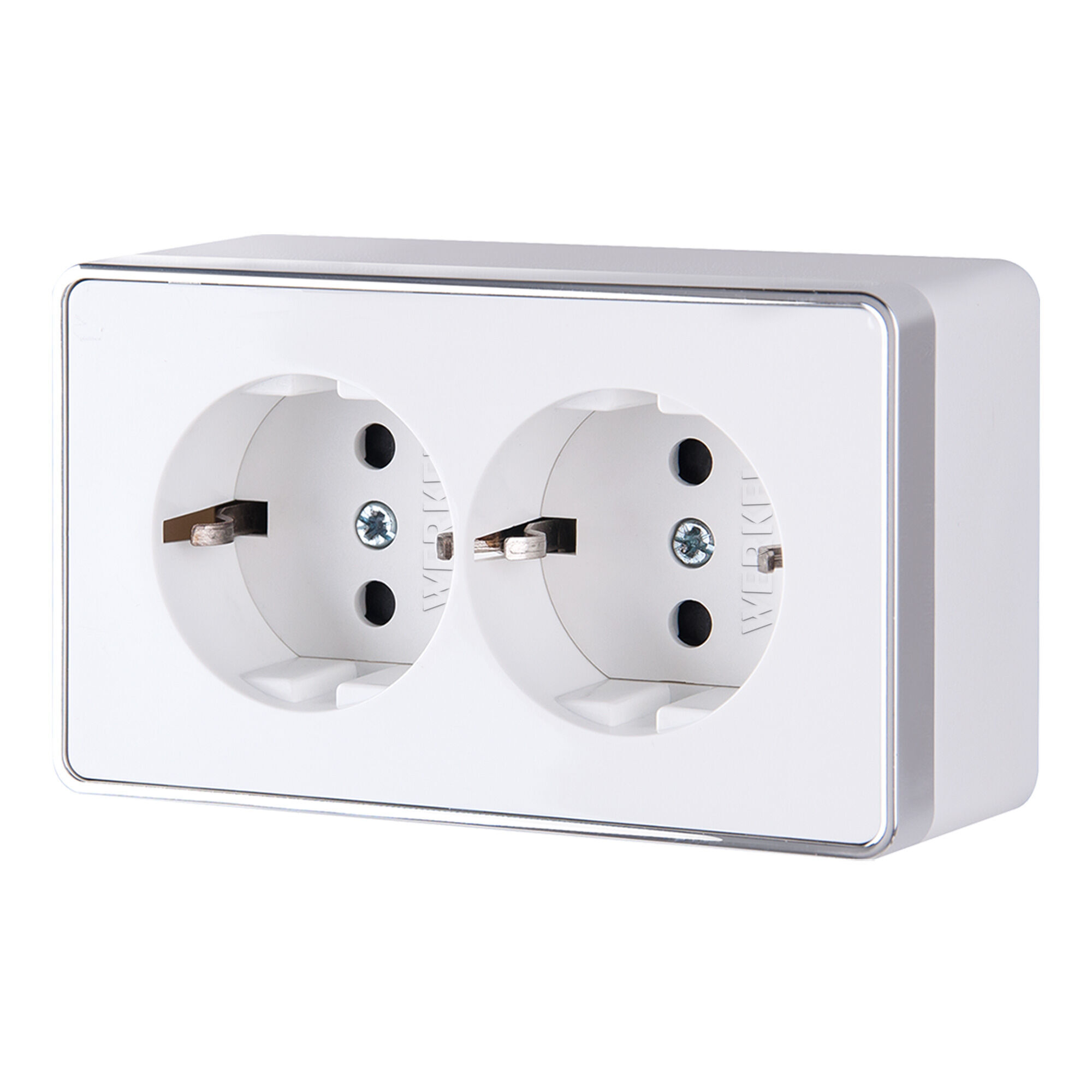 Розетка с заземлением  двойная IP20 16A белый,хром. Werkel W5072101