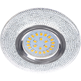 Встраиваемый светильник круг искристый с подсветкой 1*Gu5.3 . Прозрачный / Хром. EcolaFT16CMEFB