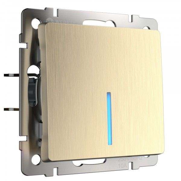 Выключатель 1-клавишный с подсветкой IP20 Шампань рифленый. Werkel. W1110110