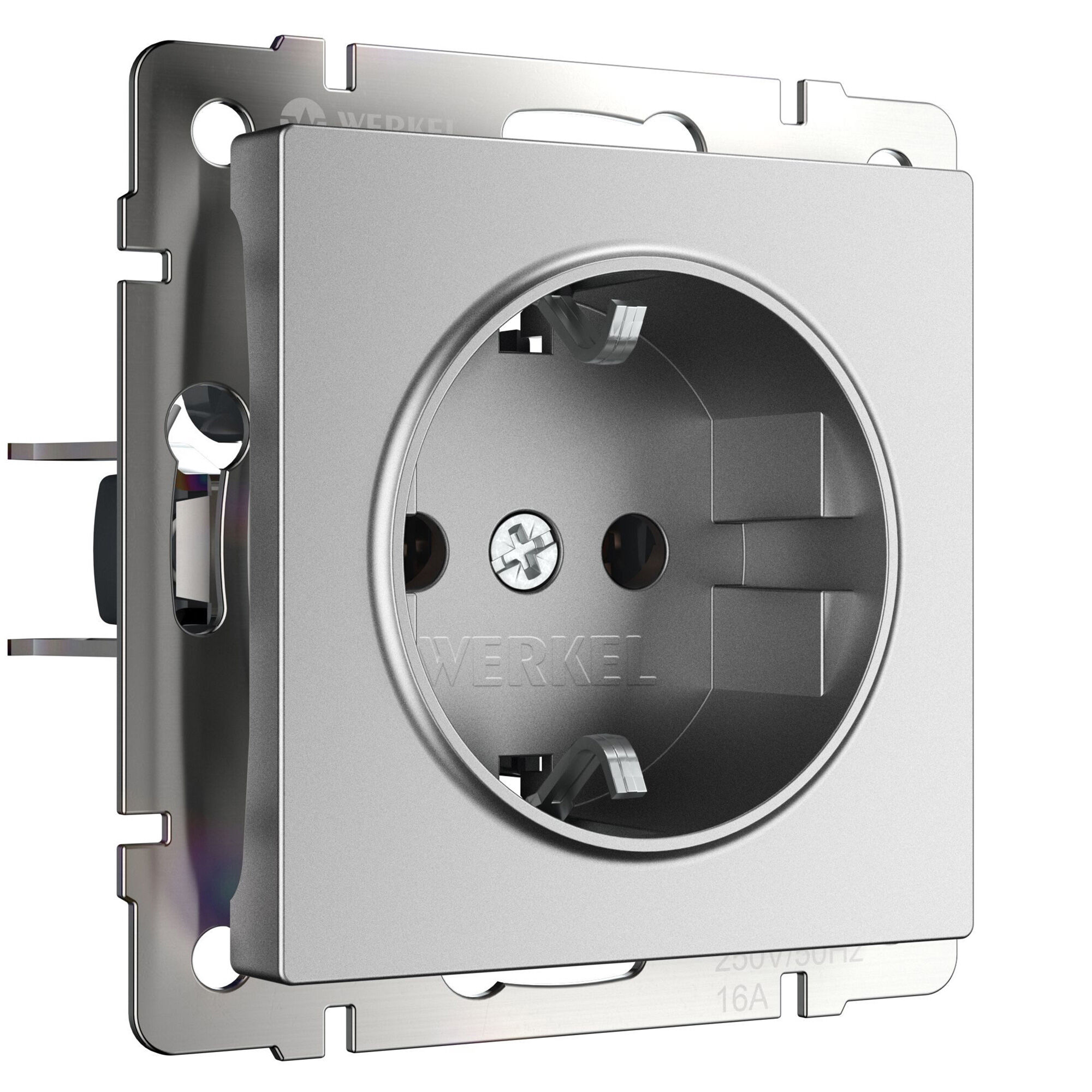 Розетка с заземлением IP20 16A Серебряный. Серебряный матовый. Werkel W1171065