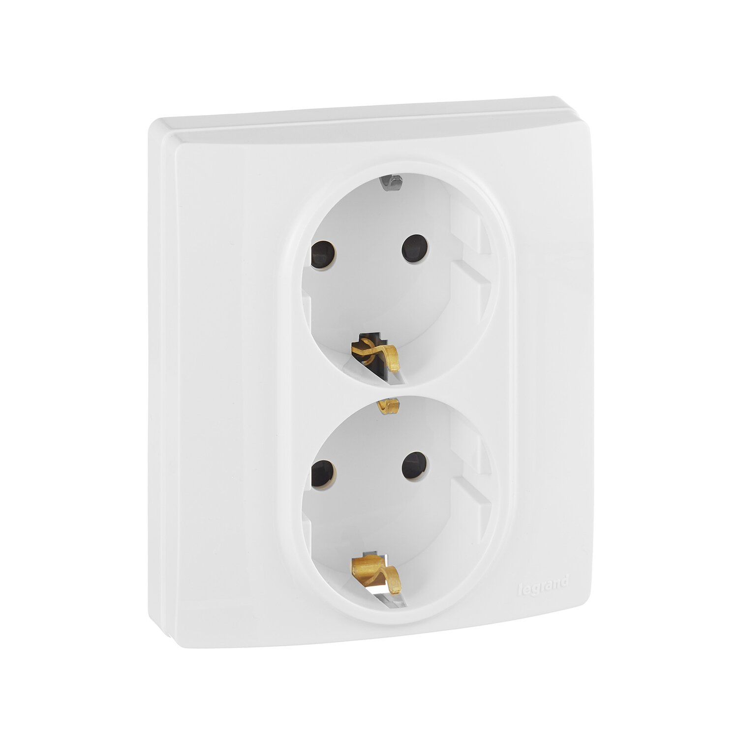 672233. Legrand. Etika (Белый). Розетка 2х2К+З сдвоенная с заземлением, со шторками, 16A, встраиваем