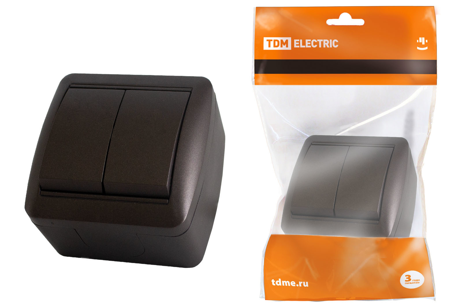 Выключатель  2-клавишный влагозащищенный Коричневый матовый TDM electric. SQ1818-0202