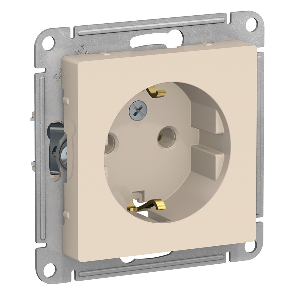 Розетка 2К+З с заземлением IP20 Механизм с накладкой 16A. Бежевый. Systeme Electric ATN000243