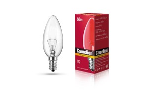 Лампа накаливания "Свеча " . E14, 60W, 220-230V, Camelion B35 60/B/CL/E14