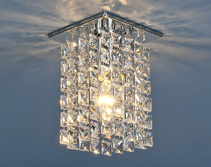 207 Ch/Clear.Elektrostandard.Встраиваемый светильник Хром, прозрачный хрусталь, квдратный. 1*E14, 50