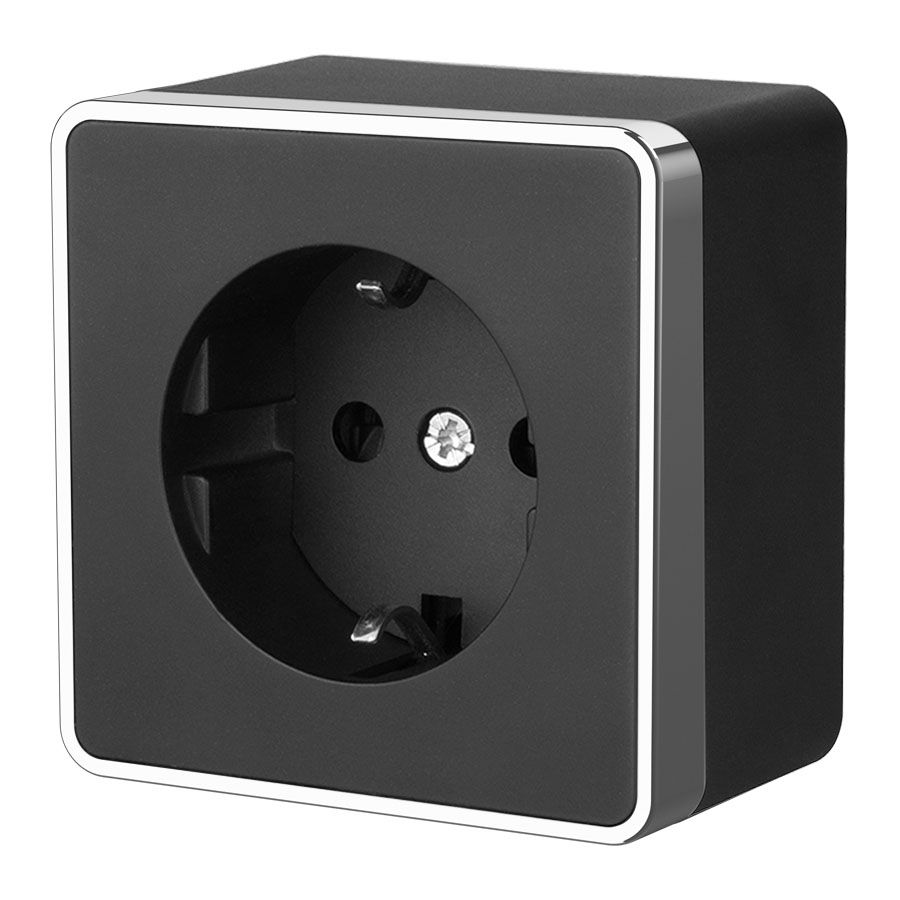 Розетка с заземлением IP20 16A черный,хром. Werkel W5071135