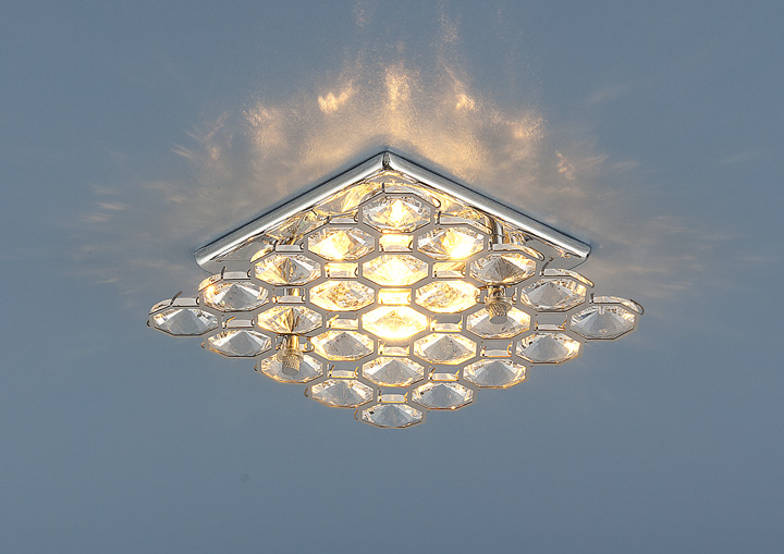 7235 MR16 CH/CL.Elektrostandard. Встраиваемый светильник Хром, прозрачный хрусталь,квадратный.1*Gu5.