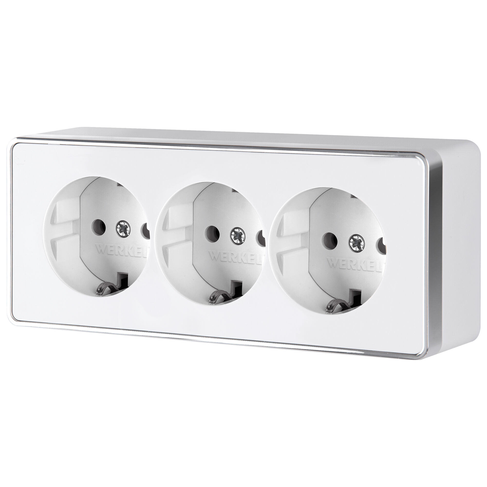 Розетска с заземлением тройная IP20 16A. хромированная вставка белый. Werkel W5073101