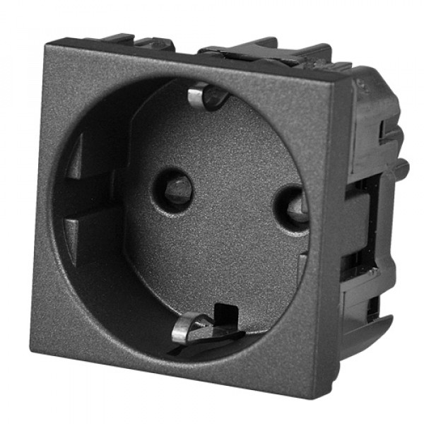 Розетка 2К+З 2 модуля с заземлением, со шторками 16A. Антрацит. ABB N2288 AN