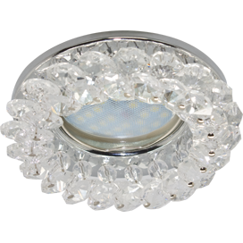 Встраиваемый светильник круг с хрусталиками 1*Gu5.3 50W,. Прозрачный/Хром. EcolaFW1618EFY