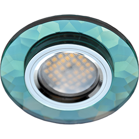 Встраиваемый светильник Круг граненый, стекло 1*Gu5.3 . Изумруд / Хром . EcolaFR1654EFF