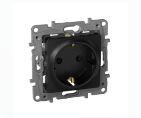 672621.Legrand.Etika (Антрацит).Розетка электрическая  с З/К, 16A, винтовые клеммы, встраиваемый мон