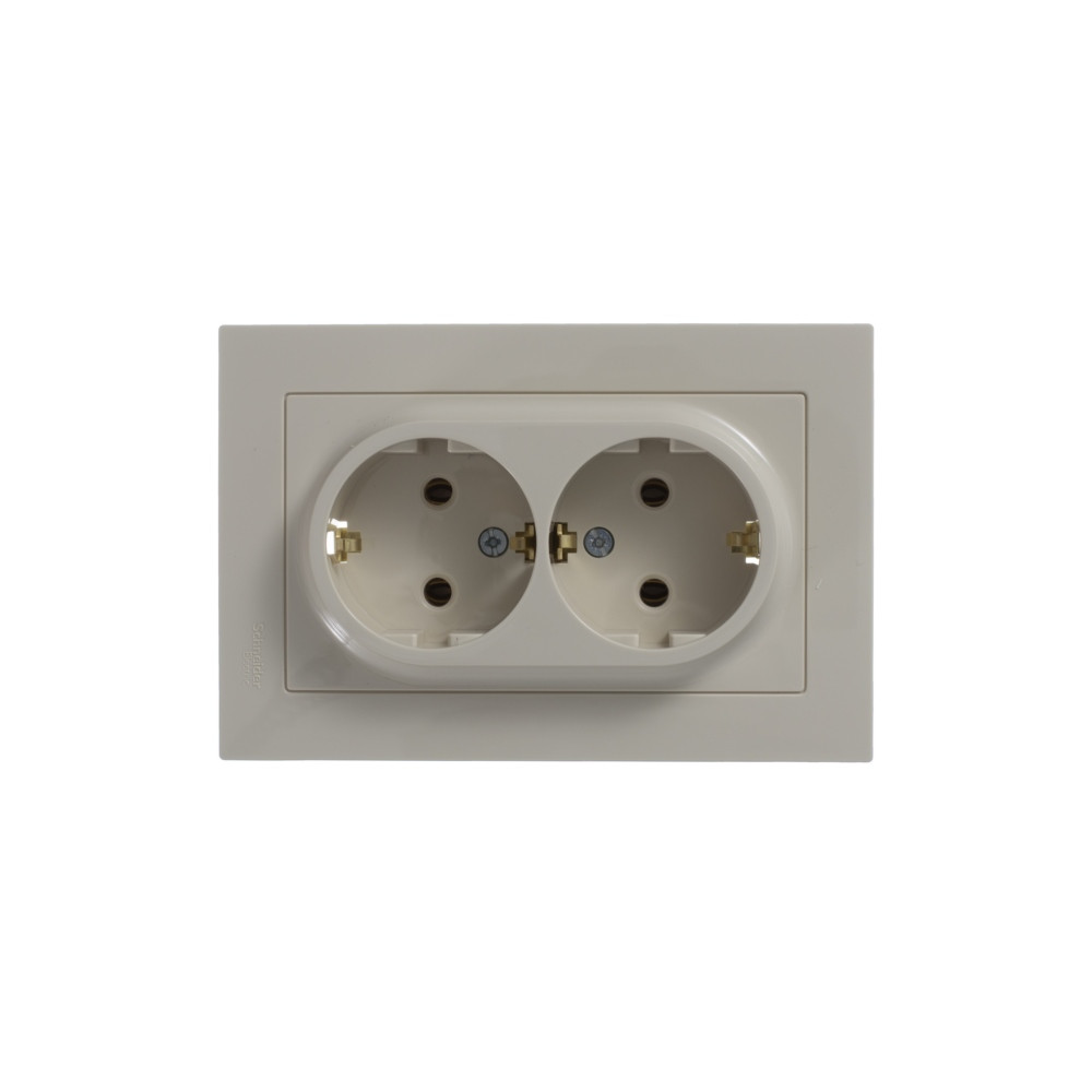 Розетка двойная в сборе 2-модуля IP20 с заземлением, в комплекте с рамкой 16A. Бежевый. Systeme Elec