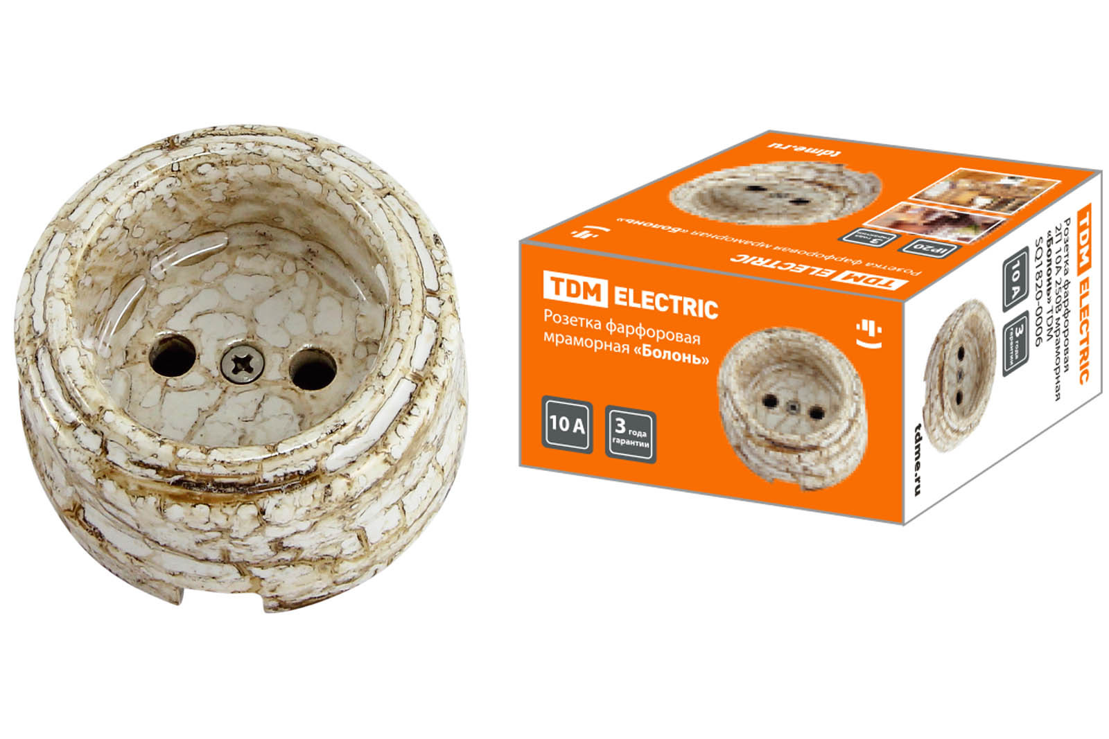 Розетка IP20 10А  Фарфор мраморный . TDM electric SQ1820-0006
