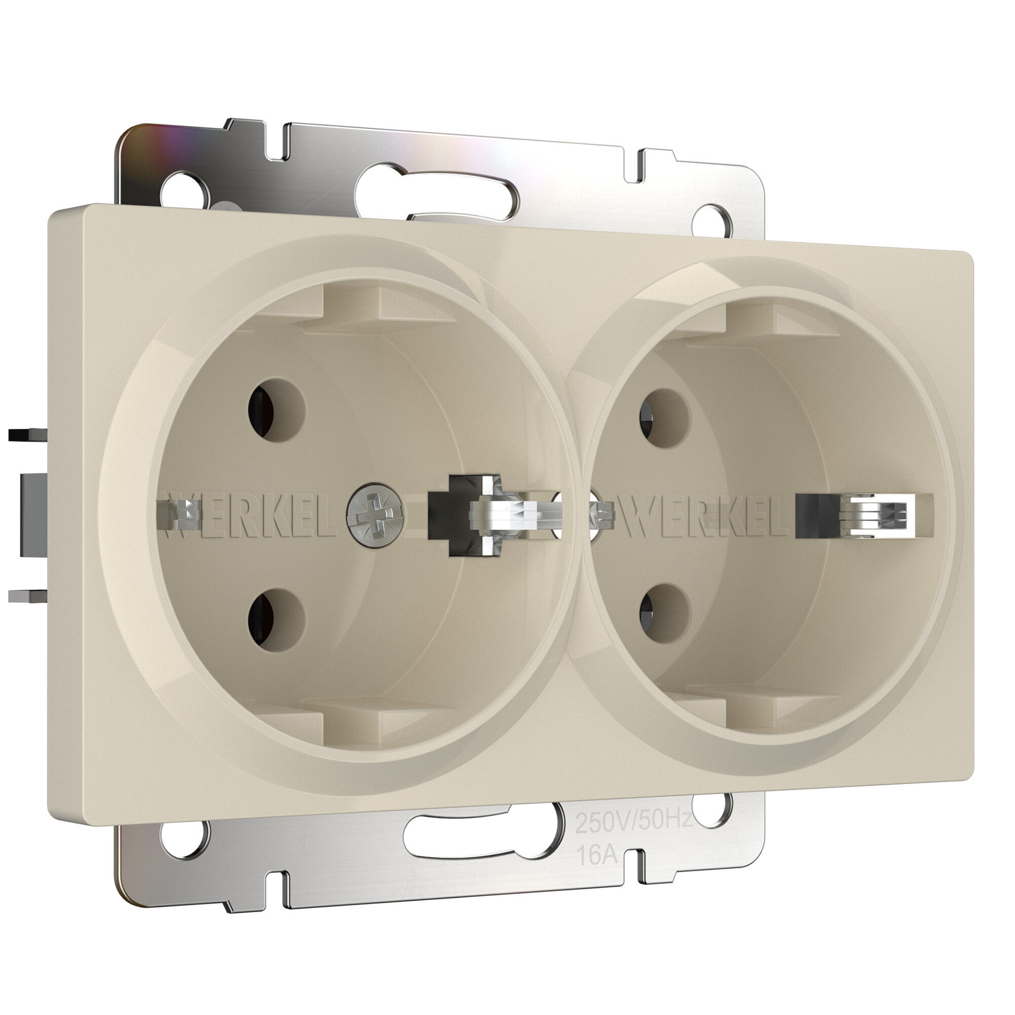 Розетка с заземлением двойная IP20 16A слоновая кость. Слоновая кость. Werkel W1172003