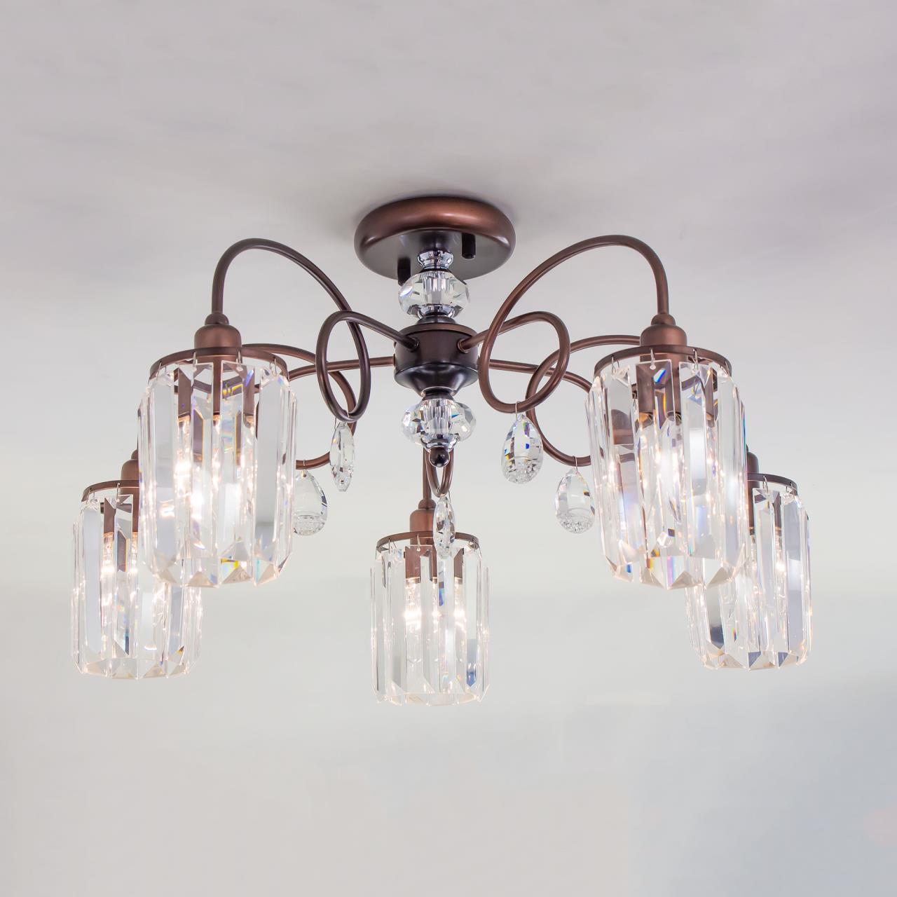 CL330153.CitiLux. Люстра потолочная. 5*E14,60W,220V. Коричневый, прозрачный хрусталь