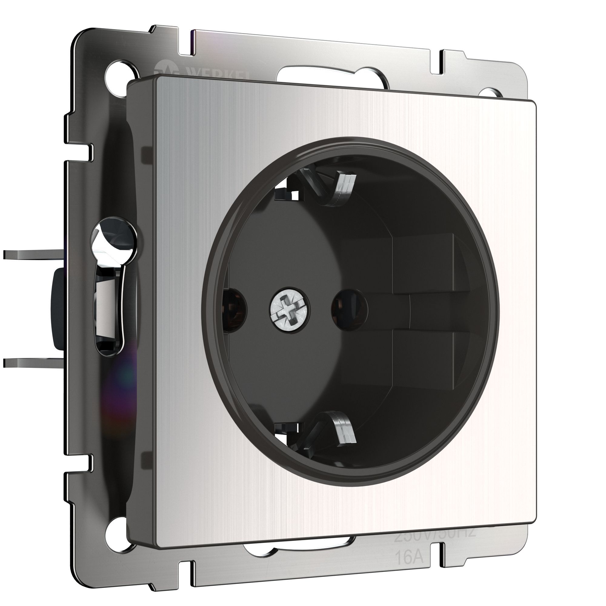 Розетка с заземлением IP20 16A глянцевый никель. Глянцевый никель. Werkel W1171002