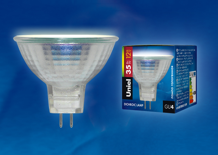 Лампа галогенная низковольтная софит  12V, GU4 35W. Uniel MR11 01981
