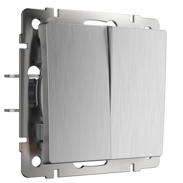 Выключатель 2-клавишный IP20 Серебряный рифленый. Werkel. W1120009