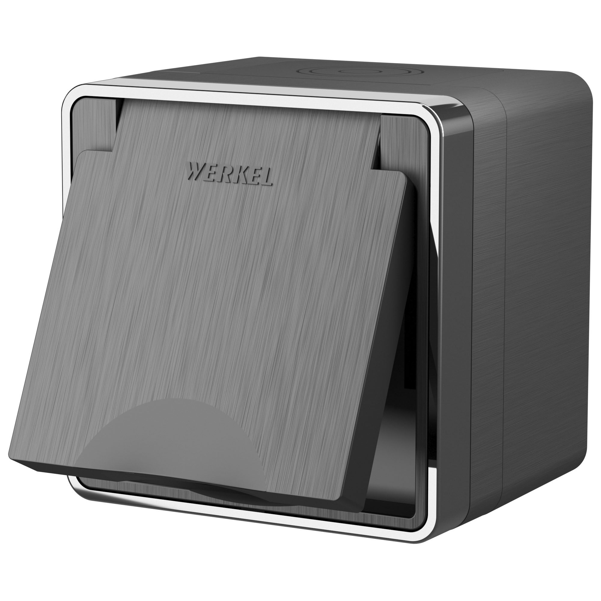 Розетка с заземлением IP44 16A графит рифленый,хром. Werkel W5071204