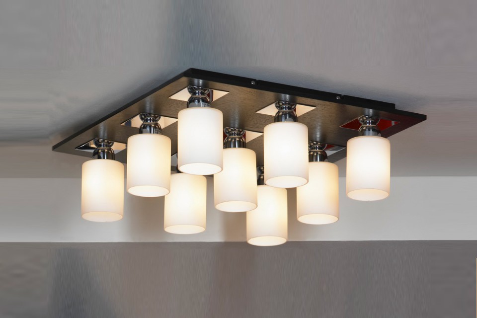 Люстра потолочная. 9*E14, 40W, 220V. Коричневый, хром, белый Lussole Caprile LSF-6117-09.