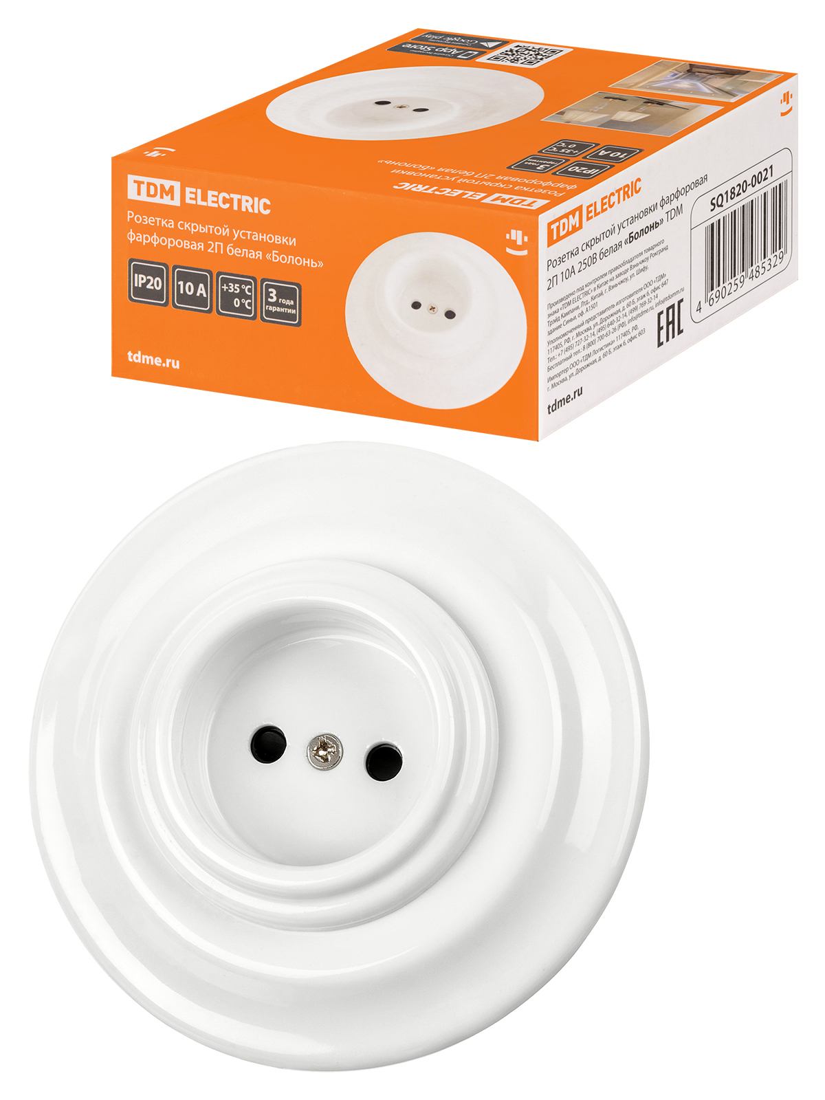 SQ1820-0021. TDM electric. Болонь белый. Розетка фарфоровая, 10А , встраиваемая установка, IP20, вин