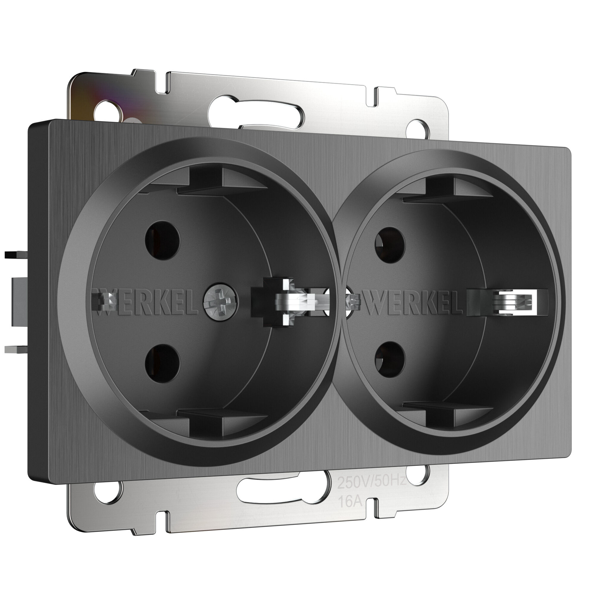 Розетка с заземлением сдвоенная IP20 16A графит. Графит рифленый. Werkel W1172004