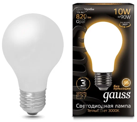 Светодиодная лампа "A60" . E27, 10W, 220V, 2700K. Gauss 102202110