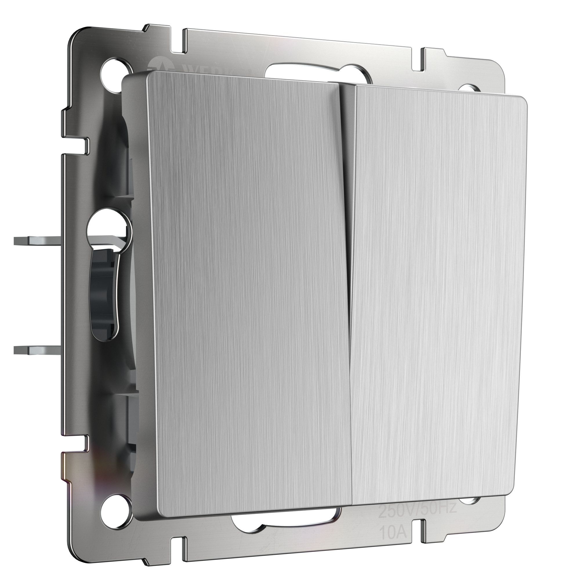 Выключатель проходной 2-клавишный IP20 Серебряный рифленый. Werkel. W1122009