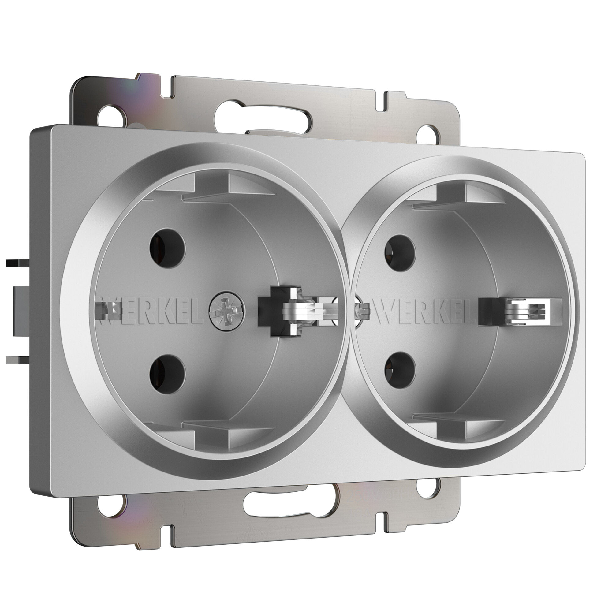 Розетка с заземлением сдвоенная 16A серебряный. Серебряный. Werkel W1172006