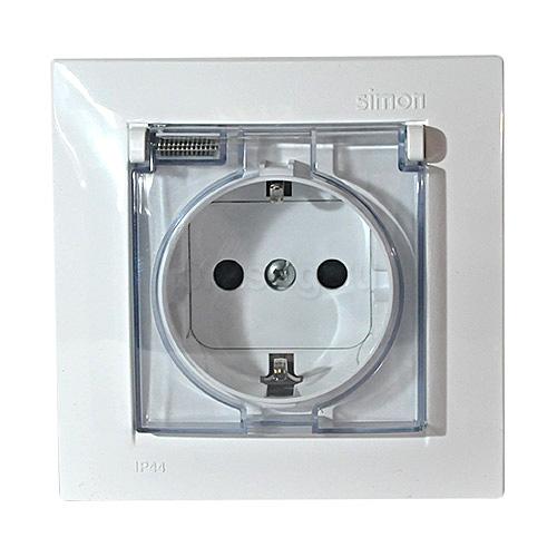 Розетка 2К+З с заземлением влагозащищенная IP44 16A Белый. Simon 1590450-030