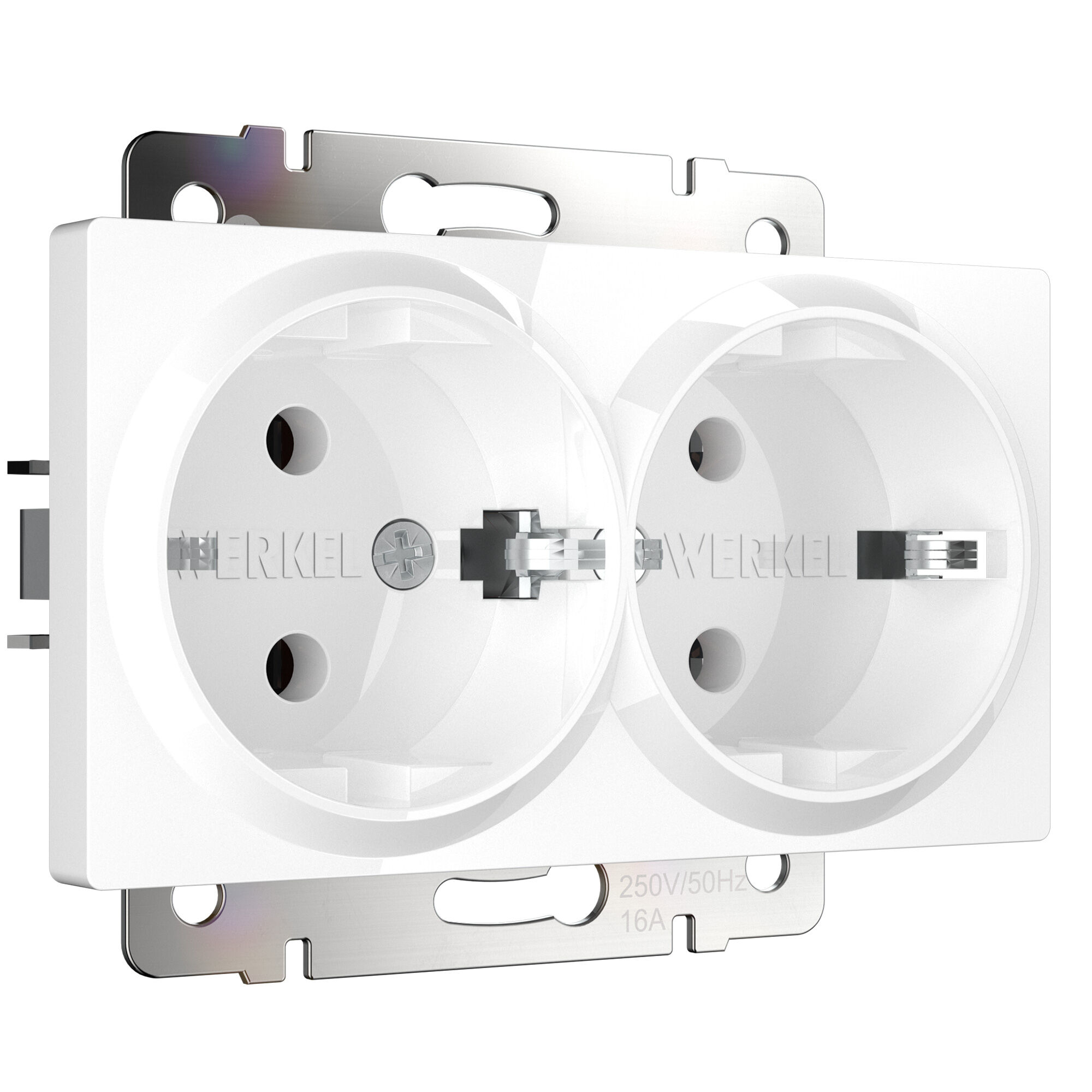 W1172001.Werkel.a051129.Белый (белый).Розетка двойная с заземлением, 16A, винтовая клемма, встраивае