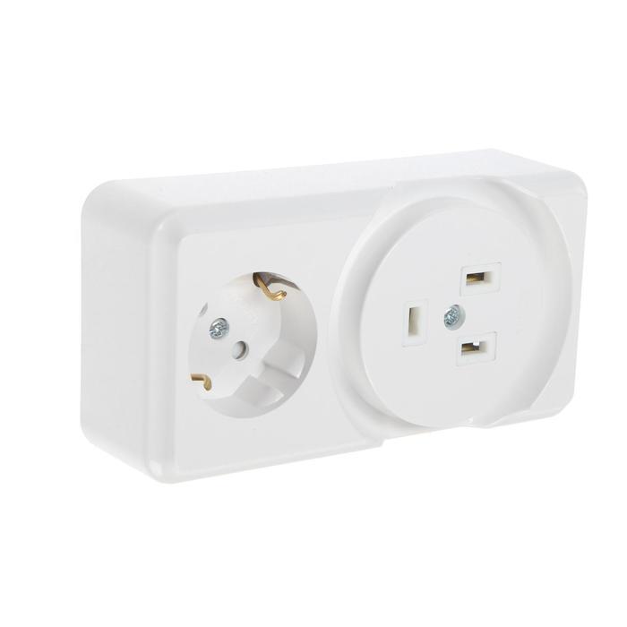 Розетка двойная (РШ/евро) 2P+PE, ткрытой установки, со шторками, 32А/16A, IP20. Белый. EKF AS-250-32