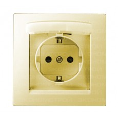 Simon Simon15 Слоновая кость Розетка IP44 влагозащищенная, 2К+З с заземлением, со шторками, с защитн