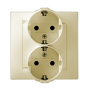 Simon Simon15 Слоновая кость Розетка сдвоенная, 2х2К+З с заземлением IP20 250V Слоновая кость 16A 15