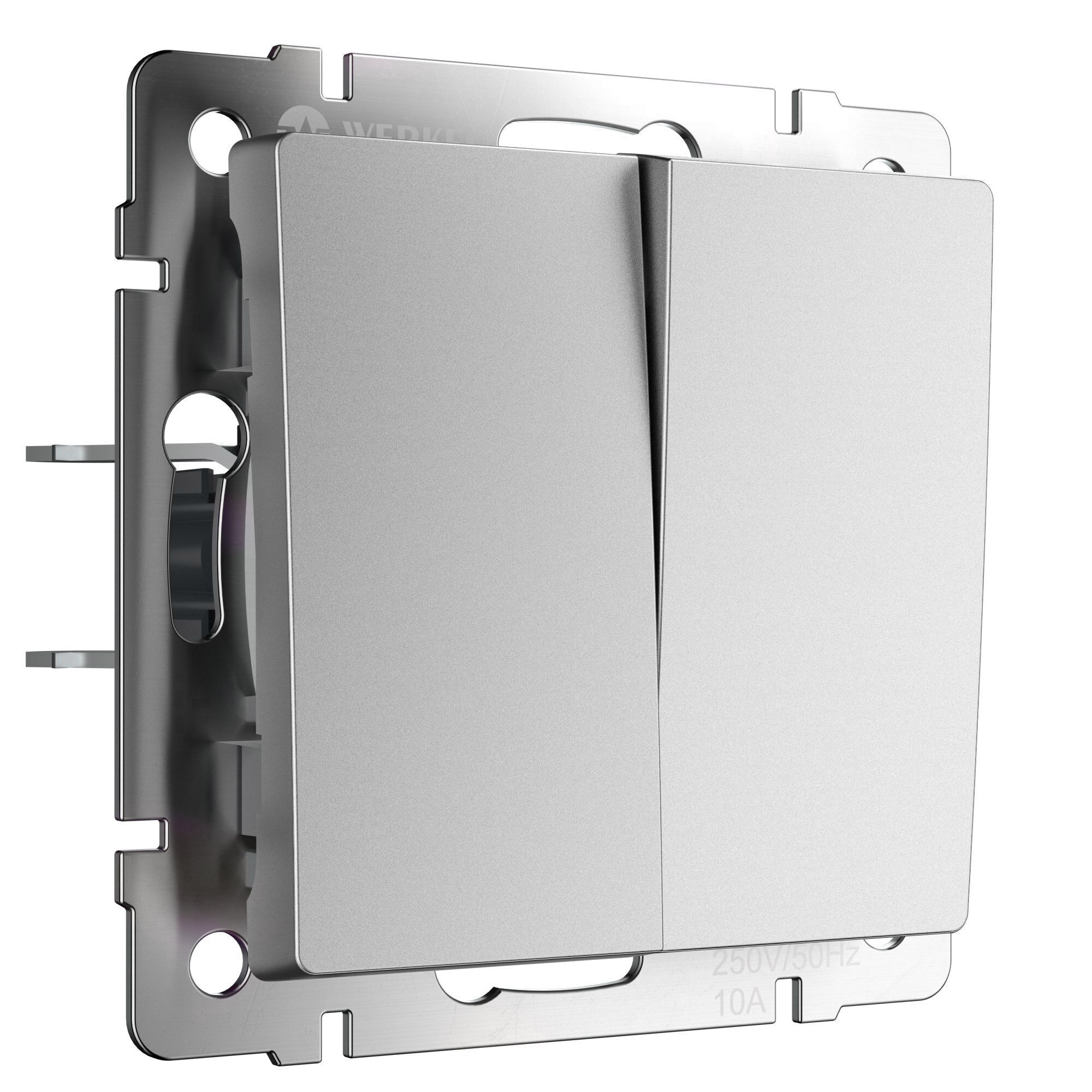 Выключатель 2-клавишный IP20 Серебряный матовый. Серебряный матовый.Werkel. W1120065