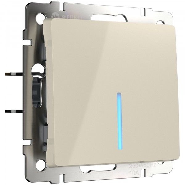 Выключатель 1-клавишный с подсветкой IP20 Слоновая кость глянцевый.Werkel. W1110103