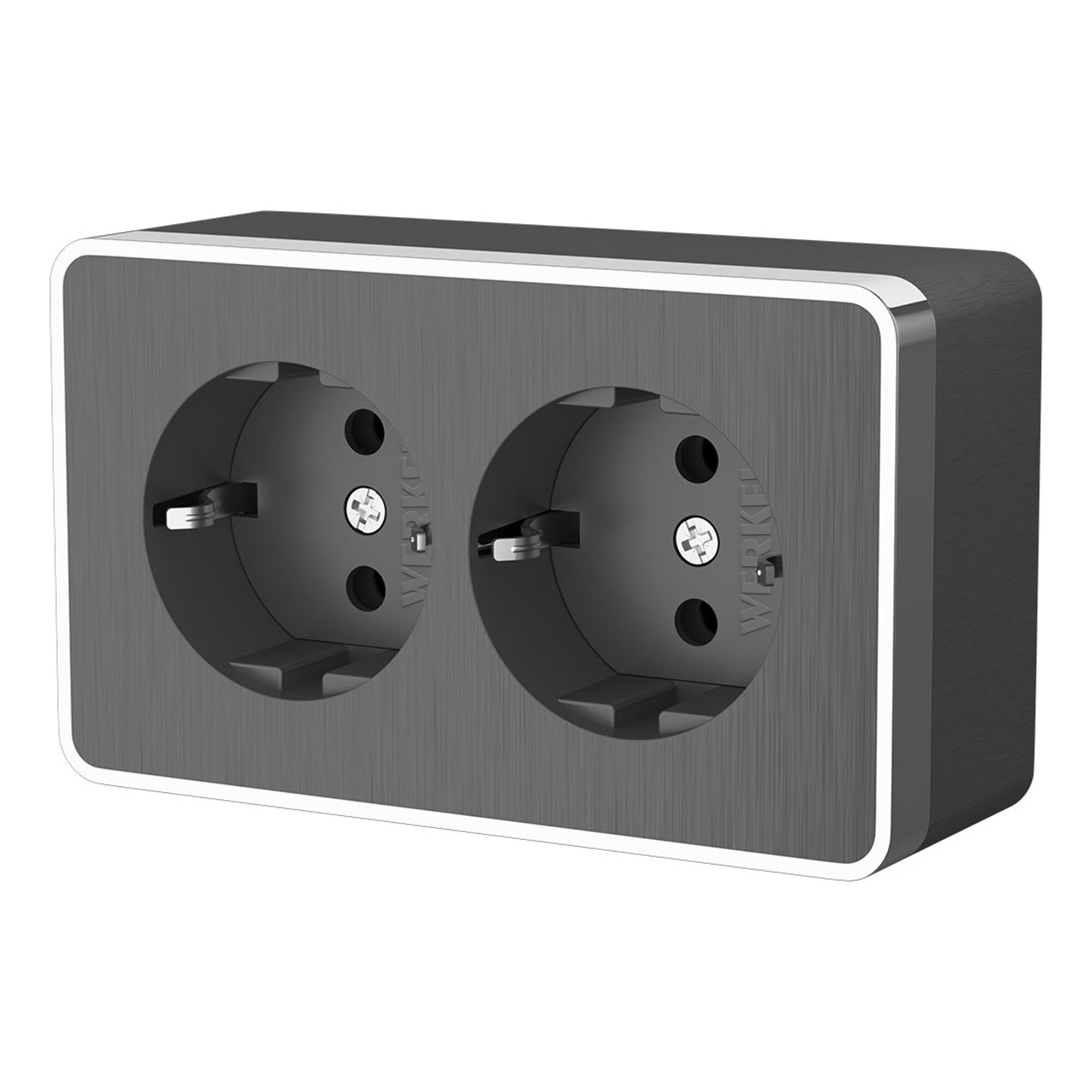 Розетка с заземлением двойная IP20 16A графит рифленый,хром. Werkel W5072104