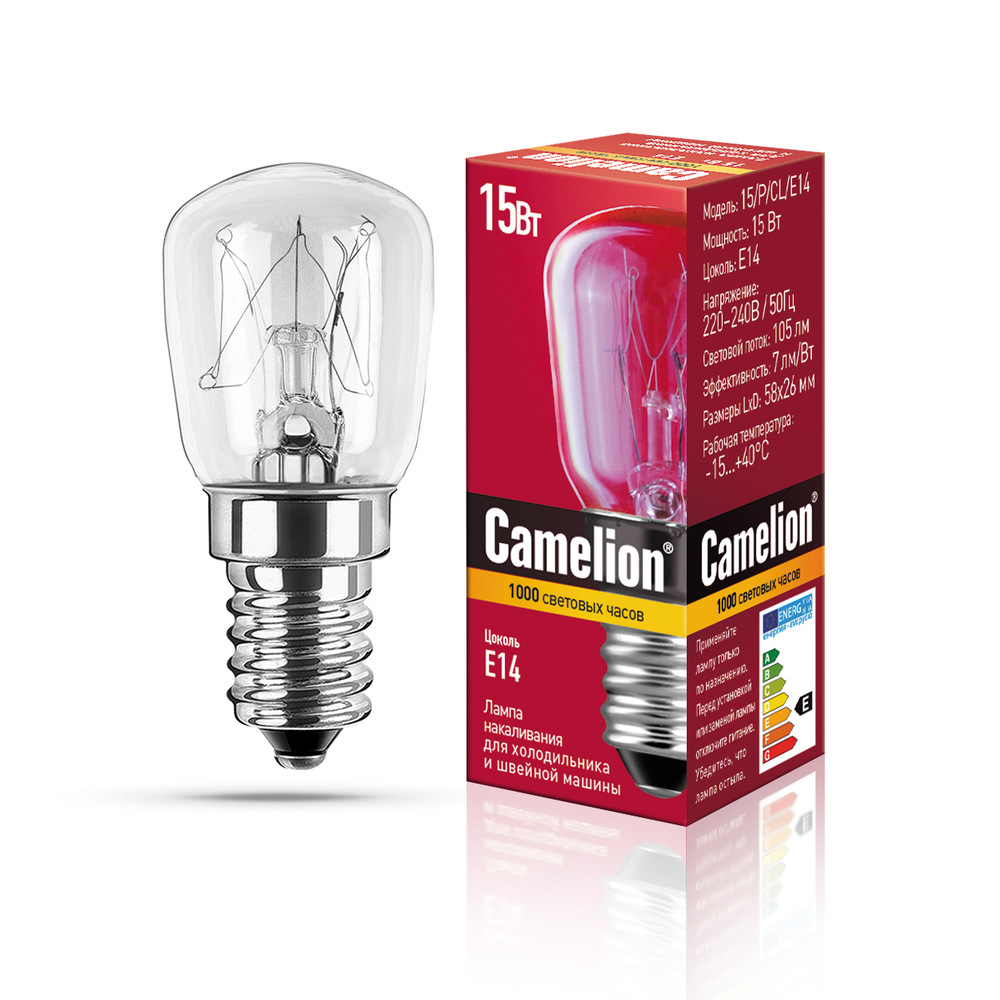 Лампа накаливания "Для духовок, термостойкая" . E14, 15W, 220V, Camelion 15/PT/CL/E14