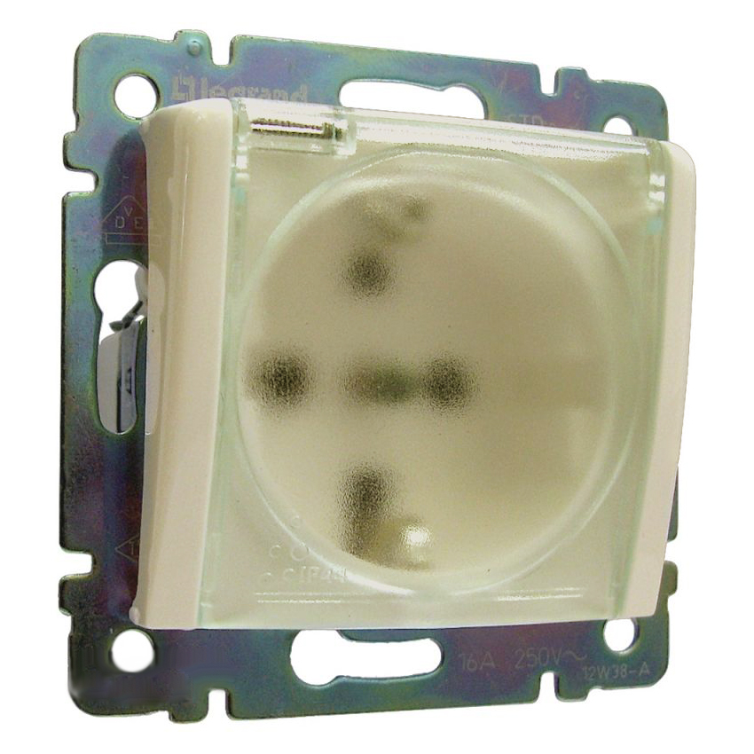 774120. Legrand. Valena (Слоновая кость). Розетка 2К+З влагозащищенная, шторки, защитная крышка, 16A