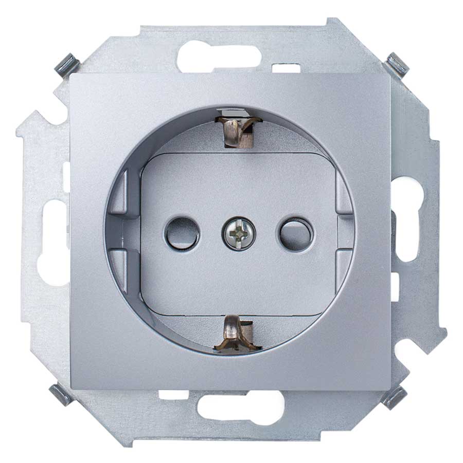 753620. Legrand. Valena Life (Алюминий). Розетка 2К+З с заземлением, со шторками, 16A, встраиваемый 