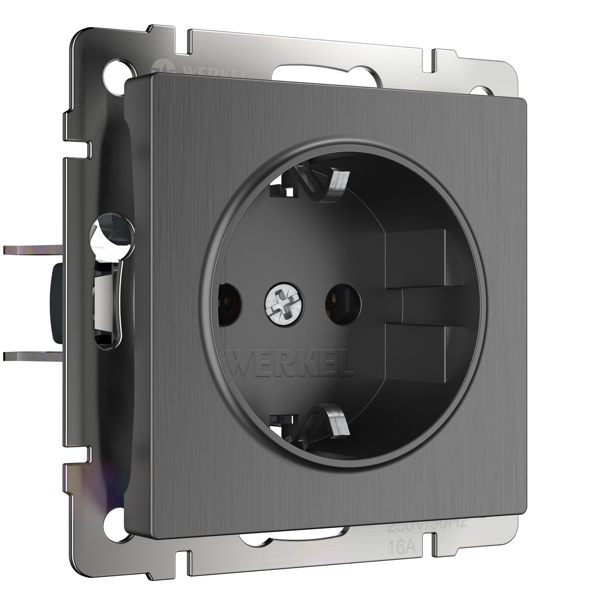 Розетка с заземлением IP20 16A графит.  Графит рифленый. Werkel W1171004